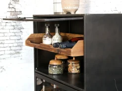 Vitrine Coventry Geschirrschrank Industrial Metall Räder-Chic Antique