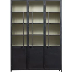 Vitrine Metallschrank Exhibit XL 3-türig Industrial Metall Glas Schwarz-BePureHome Discount