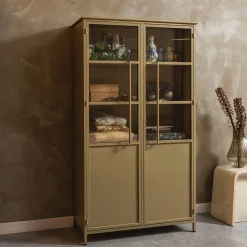 Vitrine Metallschrank Exhibit Industrial Metall-Glas Khaki 170-BePureHome New