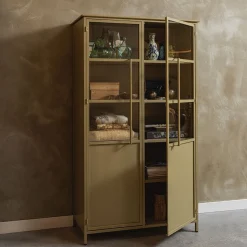 Vitrine Metallschrank Exhibit Industrial Metall-Glas Khaki 170-BePureHome New