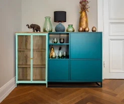 Vitrine Provence Vintage Metallkorpus Holz Azure 130-Vintagehaus New