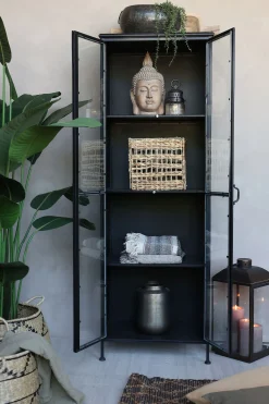 Vitrine Purist Vintage Industrial Metall/Glass Schwarz 180-Chic Antique Discount